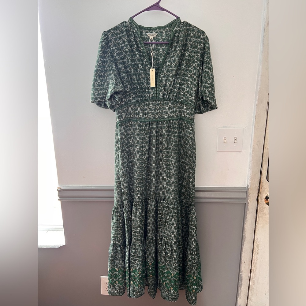 Max Studio Tiered Maxi Dress Medium Prairie Cottage Boho Green